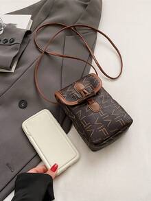 Ladies' Shoulder And Cross-Body Bag With Letter Pattern - Coffee Brown - View 2