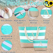 Waterproof Summer Canvas Bag Graduation Gifts For Women Initial Beach Tote Bag With Makeup Bag Zipper Pocket Personalized Wedding Gifts For Women Girls - S - 查看 3