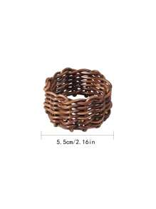1pc Woven Rattan-like Napkin Ring For Outdoor Table Decoration - Coffee Brown - View 3
