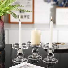 3 件/套帶蠟底玻璃燭台,家居裝飾品,適合派對、節日、婚禮 - 無色 - 查看 1