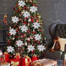 聖誕節金色閃粉紅指甲花,人造指甲花花環,花卉裝飾,聖誕樹裝飾配件 - 銀色 - 查看 4