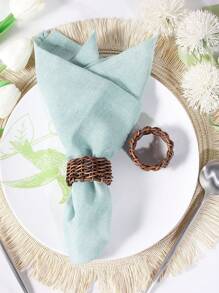 1pc Woven Rattan-like Napkin Ring For Outdoor Table Decoration - Coffee Brown - View 1
