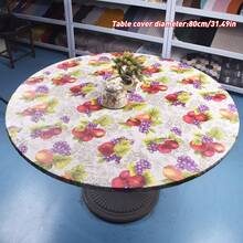 1入組西瓜印花vinyl圓桌布,彈性邊緣,適用於室內外使用,防水防油 - 印花款 - 查看 2