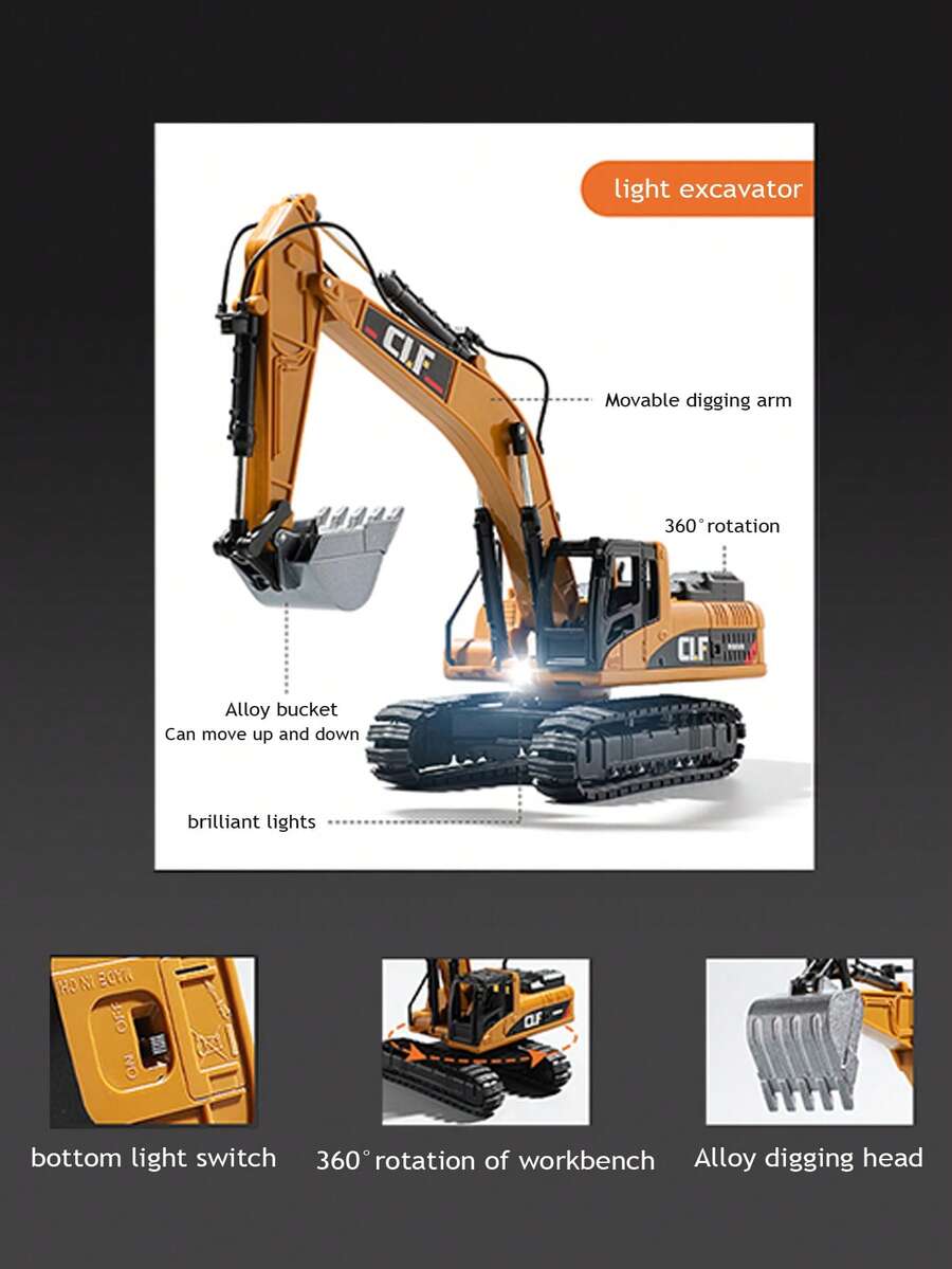 Juguete De Excavadora De Vehículo De Ingeniería De Aleación Para Niños - Amarillo - Ver 1