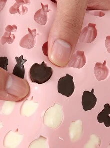 1pc Pink Cartoon Fruit & Animal Silicone Mold, Cute Mini Candy/Ice Cube/Jelly/Chocolate DIY Kitchen Mold, Suitable For Home Parties, Daily Snacks, Celebrations. Includes Silicone 66-Cavity 3D Candy, Chocolate, Gummy Mold, Baking Tools - Bear, Dinosaur, Animal, Insect, Cloud, Heart Designs