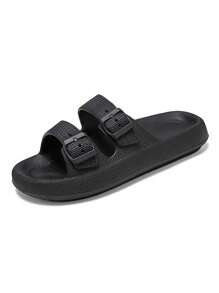 1 pereche de papuci de plajă pentru bărbați, originali, de vară, stil sport, sandale Eva cu platformă groasă, casual, în aer liber, antiderapante - Negru - Vizualizare 2