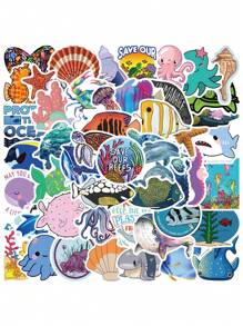 50pcs Waterproof Ocean Animal Stickers - Multicolor - View 1