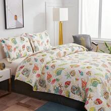 3Pcs Summer Beach Bedspreads Set King Queen Twin Size Lightweight Coastal Ocean Theme Quilts Seashell Conch Coverlet Sets Starfish Seahorse Seaweed Printed Bedding Pillow Shams - 綠黃色 - 查看 4