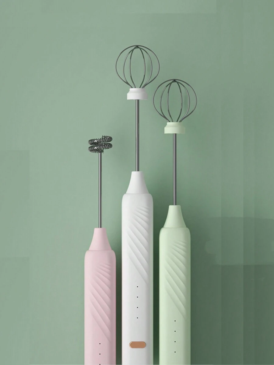 1set Cute Colorful Dopamine-inspired Design Dual Head Milk Frother With Replaceable Beaters - White - View 1