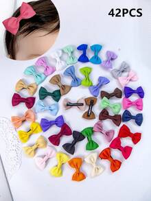 42 Piezas Graciosos Clips De Cabello De Lazo De Cinta De Raso Con Colores Sólidos Para Niñas, Ideal Para Uso Diario (color Al Azar) - Multicolor - Ver 1