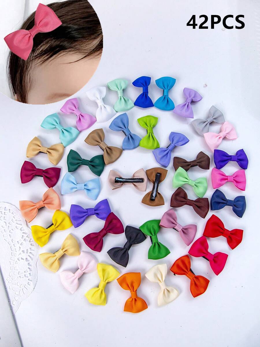 42 Piezas Graciosos Clips De Cabello De Lazo De Cinta De Raso Con Colores Sólidos Para Niñas, Ideal Para Uso Diario (color Al Azar) - Multicolor - Ver 1