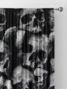 2 件裝堆疊骷髏印花窗簾帶桿家居萬聖節裝飾 - 彩色 - 查看 5