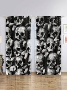 2 件裝堆疊骷髏印花窗簾帶桿家居萬聖節裝飾 - 彩色 - 查看 1