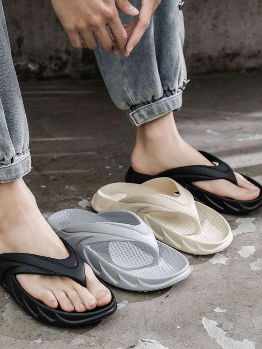 Chanclas Zapatos De Baño para hombre sandalias de playa zapatillas de suela gruesa de verano - Negro - Ver 1