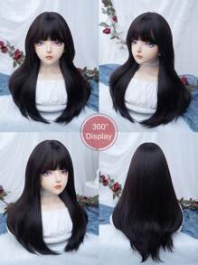 alicegarden 1 片合成耐热长直假发，黑棕色，24 英寸长，全机器编织日常自然逼真假发