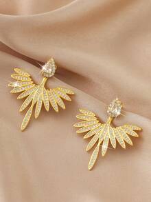 jealous young 1 Pair Wearable Horse Eye Shaped Zirconia Pendant Earrings, Luxury Party & Wedding Earrings Gift For Women - Yellow Gold - View 5