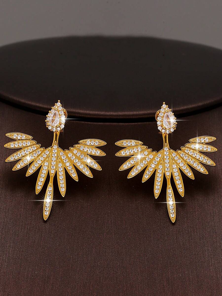 jealous young 1 Pair Wearable Horse Eye Shaped Zirconia Pendant Earrings, Luxury Party & Wedding Earrings Gift For Women - Yellow Gold - View 1