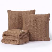Kit Manta Peseira Sofá Sala Cama Solteiro Casal Queen King + 2 Capas de Almofadas Trança Trico Viena - Cobre - Visão 1