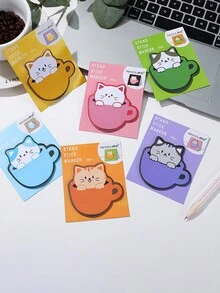 1張可愛動物卡通貓形便條紙,杯子貓訊息便條紙具有創意多種用途和可拆卸的索引標籤 - 黃色 - 查看 7