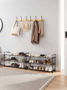 SONGMICS Schuhregal 3 Ebenen, 2er Set, Schuhständer Metall, Schuhaufbewahrung, pro Schuh-Organizer für 12-15 Paar Schuhe, stapelbar, für Flur Wohnzimmer Schlafzimmer, 30 x 92 x 54 cm, schwarz LSADE06BKV1 - Schwarz - Übersicht 2