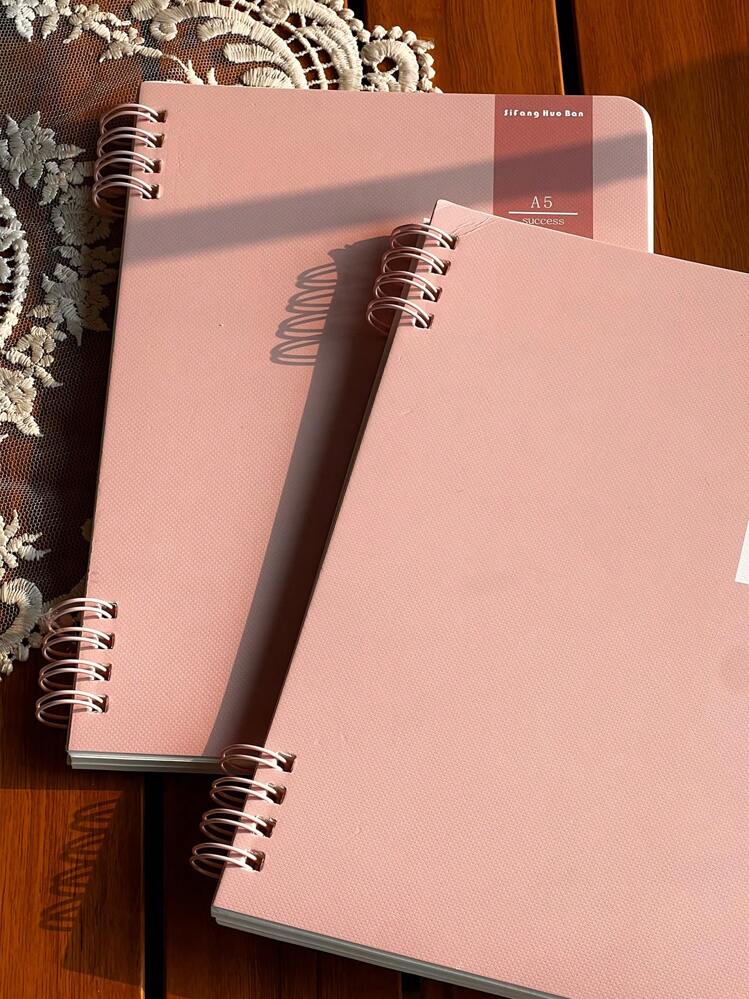 Cuaderno De Bobina Con Cubierta De Tacto Suave, Estética Morandi & Cuaderno De Estilo Minimalista Adecuado Para Estudiantes - Rosa - Ver 1