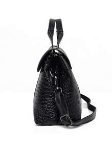 黑色鱷魚紋商業優雅女士手提包 - 黑色 - 查看 4