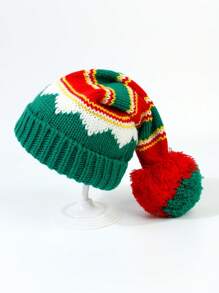 1入組紅色和綠色兒童針織聖誕帽，具有保暖和裝飾功能，適合派對、日常佩戴和聖誕禮物 - 彩色 - 查看 6