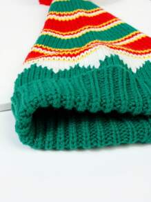 1入組紅色和綠色兒童針織聖誕帽，具有保暖和裝飾功能，適合派對、日常佩戴和聖誕禮物 - 彩色 - 查看 7