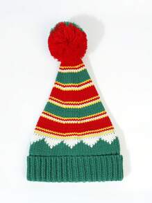 1入組紅色和綠色兒童針織聖誕帽，具有保暖和裝飾功能，適合派對、日常佩戴和聖誕禮物 - 彩色 - 查看 4