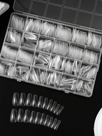 Kista Fake Nails 504st - Long Ballerina Press On Nails Clear Mandel Balett Runda Naglar Tips för Heltäckning Akryl False Nails Art, Hem DIY Nagelsalong Nageltillbehör