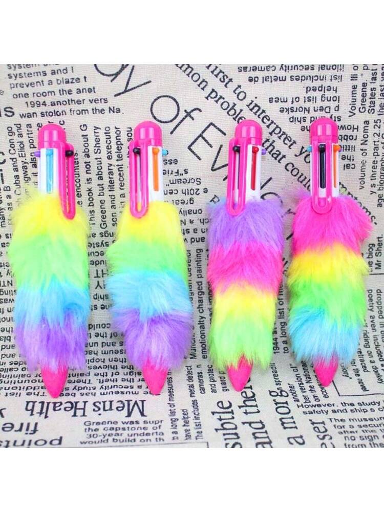 6pcs/Set Multicolor Ballpoint Pens With Plush Decor For Students, Office Supplies Back To School