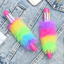 6pcs/Set Multicolor Ballpoint Pens With Plush Decor For Students, Office Supplies Back To School - Multicolor - View 3