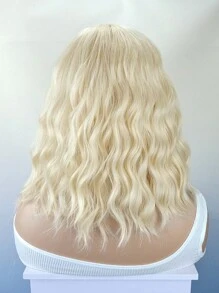 金髮短波波合成波浪假髮中間部分白金及肩假髮女式天然角色扮演頭髮耐熱 - 金色 - 查看 2