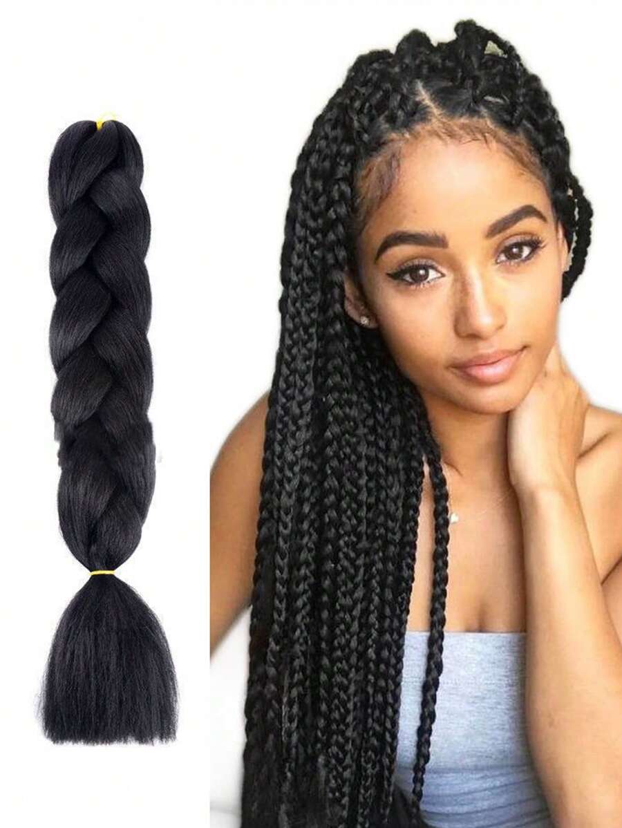 Trenza de pelo sintético natural largo - Negro - Ver 1