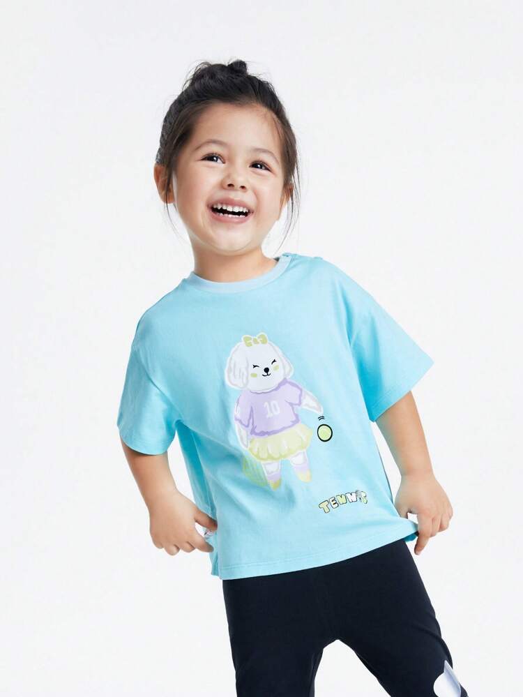 Annil Young Girl Neck Short Sleeved T-Shirt Summer Small And Medium-Sized Children's Baby Cartoon Cute Top Sweater