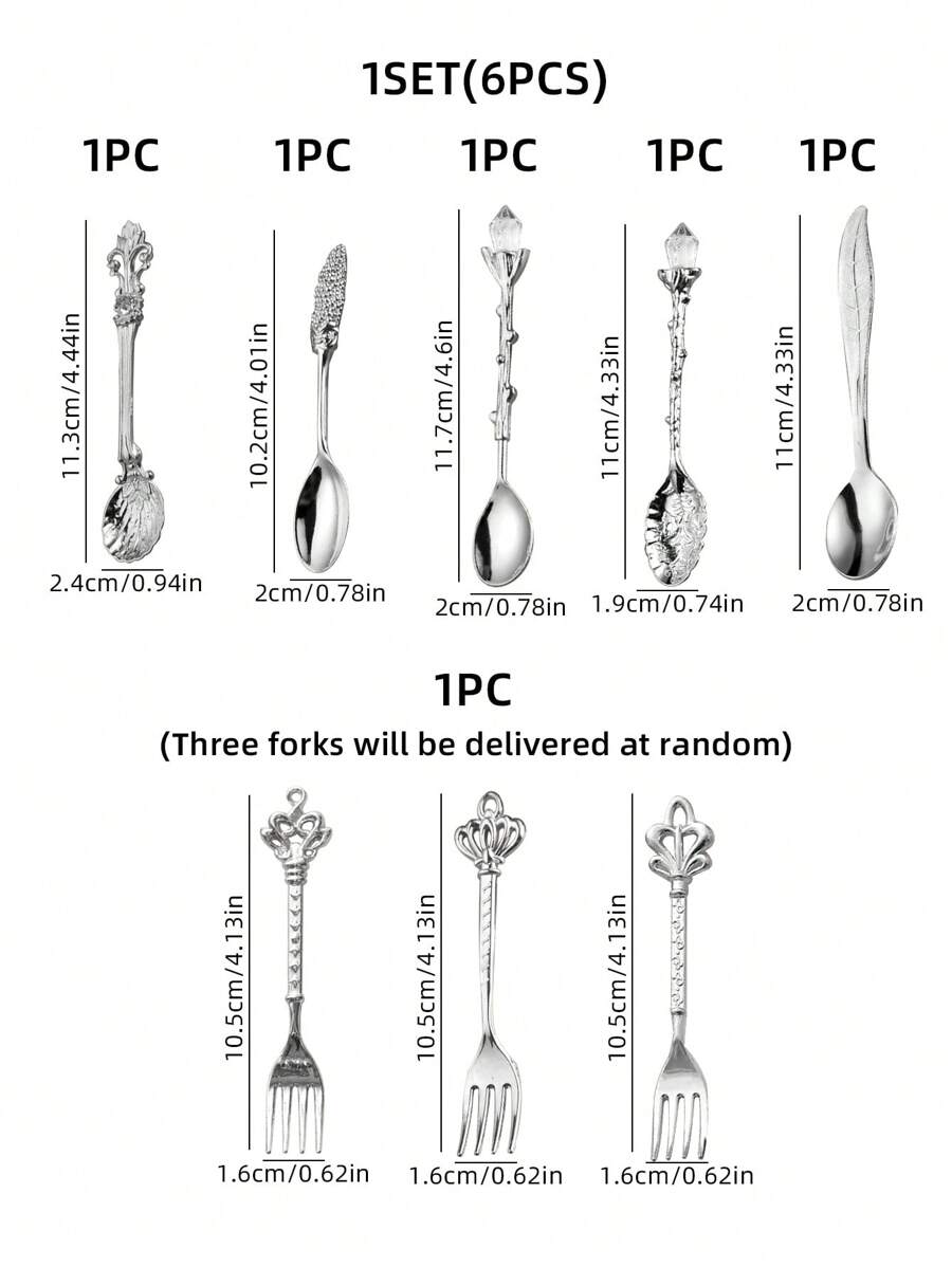 6pcs/set Zinc Alloy Vintage European Palace Style Coffee Spoon Tea