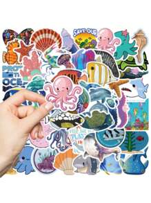 50pcs Waterproof Ocean Animal Stickers - Multicolor - View 5