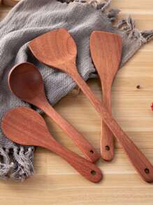 4 pièces/set d'ustensiles de cuisine en bois d'ébène, ustensiles de cuisine antiadhésifs, écumoire, louche, spatule, pelle