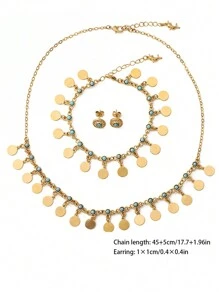 1套優雅的鍍金銅合金天然石項鍊、手鍊、耳環套裝,配有流蘇,適合女性 - 金黃色 - 查看 9