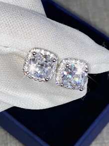 2 件裝經典方形耳環,帶 S925 銀針,黃色/白色/粉色方晶鋯石裝飾,適合日常佩戴 - 均碼 - 查看 5