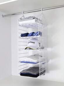 Organizador De Armário Prateleira Suspenso Dobrável 5 Níveis Preto/Branco Prateleiras Guarda Roupa e Closet Vertical