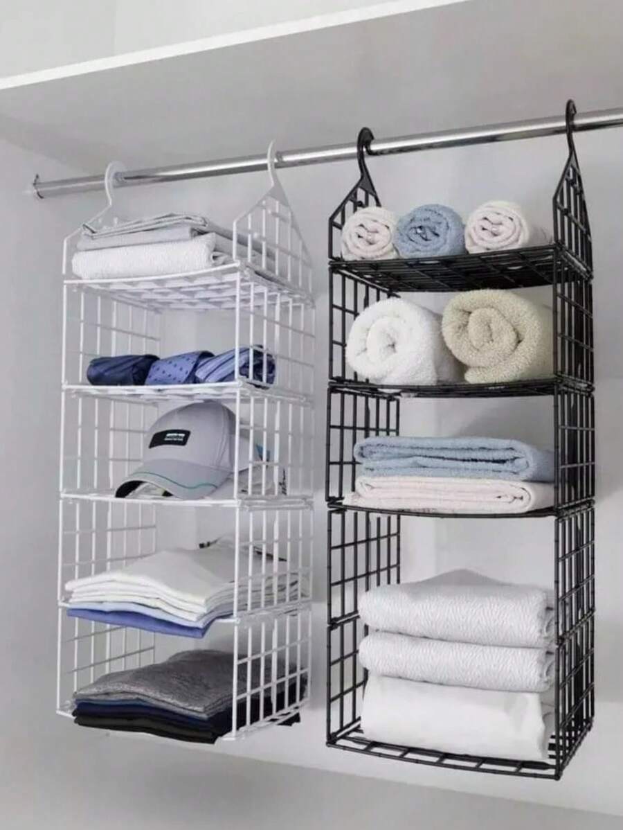 Organizador De Armário Prateleira Suspenso Dobrável 5 Níveis Preto/Branco Prateleiras Guarda Roupa e Closet Vertical