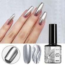 XEIJAYI 1PC Mirror Silver Metallic Painting Gel Nail Polish Soak Off Gel Nail Polish Silver Mirror Glitter UV Gel For Home Manicure DIY - Silver - View 4