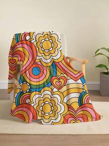 1入組復古 70 年代迷幻嬉皮花卉心形印花毛毯,柔軟溫暖的毛絨抱枕毯適用於家居裝飾、客廳、沙發、扶手椅和臥室 - 彩色 - 查看 2