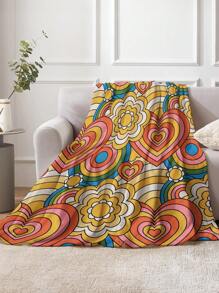 1入組復古 70 年代迷幻嬉皮花卉心形印花毛毯,柔軟溫暖的毛絨抱枕毯適用於家居裝飾、客廳、沙發、扶手椅和臥室 - 彩色 - 查看 4