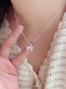 1 件时尚蝴蝶结装饰吊坠项链适合女性日常佩戴情人节、妈妈、母亲、母亲节、礼物