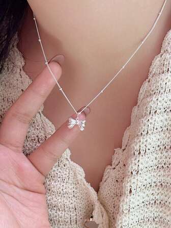 1 件时尚蝴蝶结装饰吊坠项链适合女性日常佩戴情人节、妈妈、母亲、母亲节、礼物