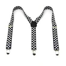 1pc Grid Braces, 3 Clips Elastic Suspenders, 2.5cm Printed Braces Halloween Halloween Accessories, Halloween Costumes Autumn-Winter Accessories Halloween Costume,Suitable For Teens, Youth,Men,Casual, Outdoor, Athletic, Vacation, Graduation Gifts, Birthday, Daily Wear - Black and White - View 2
