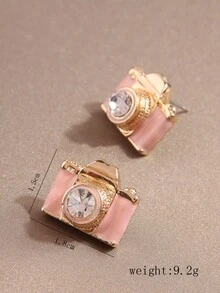 1 Par De Aretes Con Forma De Cámara Creativa - Rosa - Ver 3