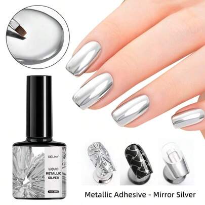 XEIJAYI 1PC Mirror Silver Metallic Painting Gel Nail Polish Soak Off Gel Nail Polish Silver Mirror Glitter UV Gel For Home Manicure DIY